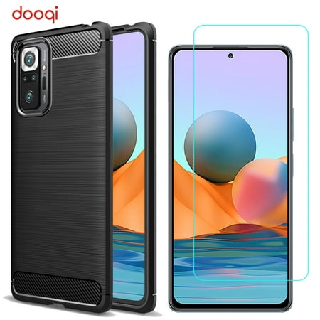 For Xiaomi Redmi Note 10 Pro Shockproof Armor Carbon Fiber Hybrid Brush Case Cover / Tempered Glass