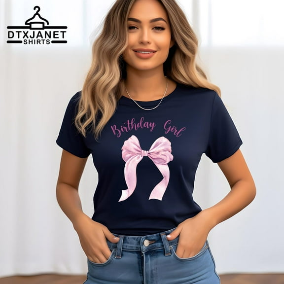 Birthday Girl Pink Coquette Bow T-Shirt, Coquette Bow Birthday Shirt, Girly Pink Bow Tee,Girl Birthday Shirt,Girl Birthday Gift,Her All Size S-5Xl