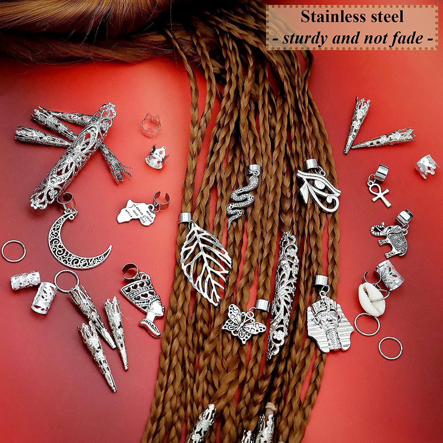 Yoyauz 107 Pieces Ear Clip Ornaments Hair Accessories Gold & Silver Braids Accessories Hair Accessories Pendants Braids Cuff Clip Accessories Women's Braid Decorations