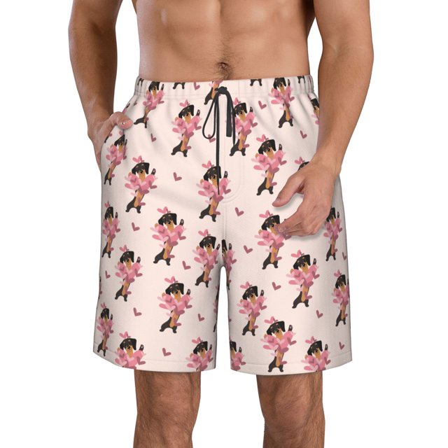 Fotbe Dachshund Dog Heart Trajes de Baño Estampados para Hombre, Shorts de Verano de Secado Rápido, Ropa de Playa, Bañadores-Small