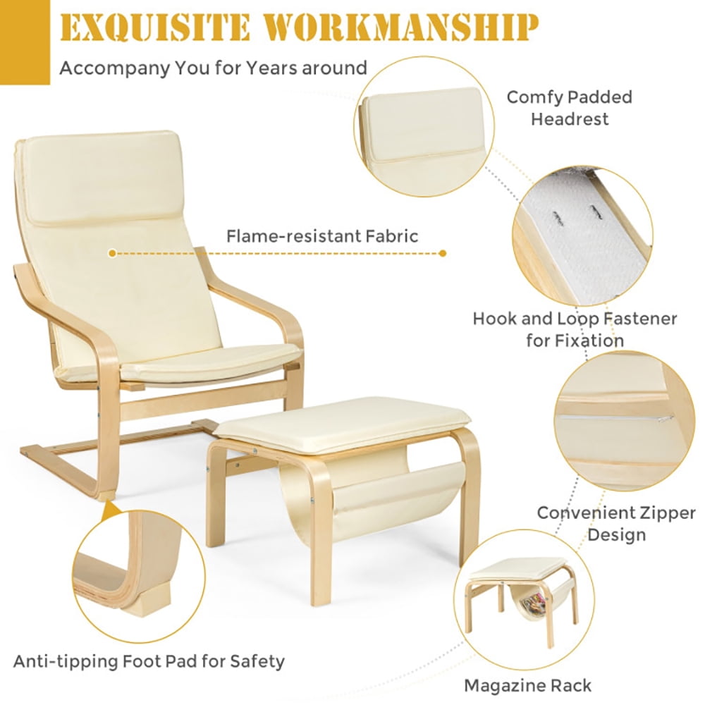Finihen Bentwood RecliningChair, Relax Bentwood Lounge Chair Set with Magazine Rack, for Living Room, Bedroom, White Finihen Bentwood RecliningChair, Relax Bentwood Lounge Chair Set with Magazine Rack, for Living Room, Bedroom, White