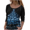 thumbnail image 1 of Blusa de manga larga con cuello redondo y estampado de árbol de Navidad para mujer Pompotops  FGAJ12660, 1 of 1