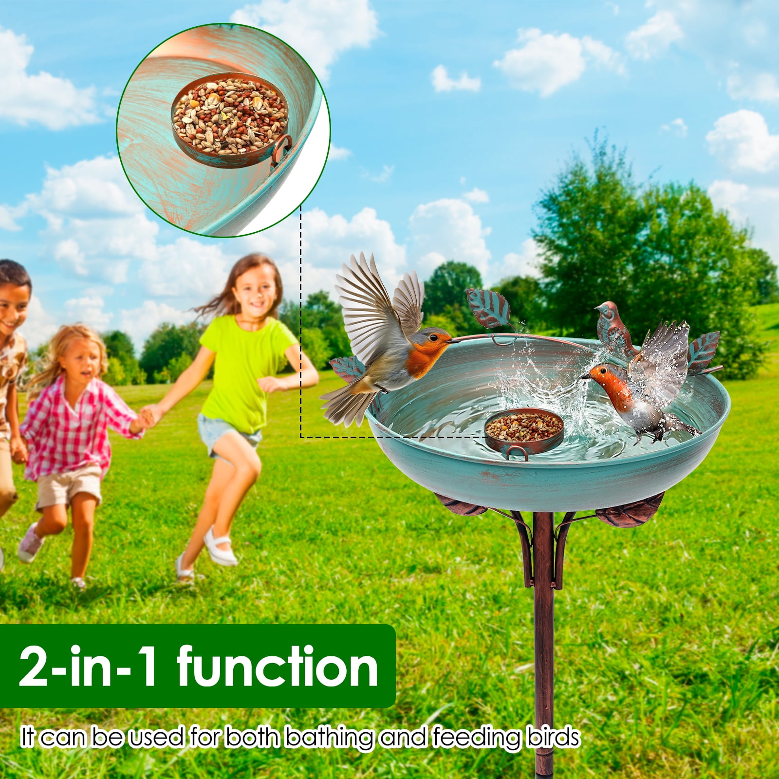 Iron Bird Bath for Outdoor Garden Bird Bath with Small Bowl Birdbath Feeder Rustproof Birdbath for Garden Yard Lawn Decor Easy to Install