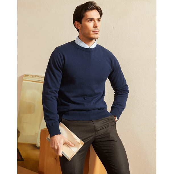 Kallspin Men's Cotton Crew Neck Sweater Regular Fit Long Sleeve