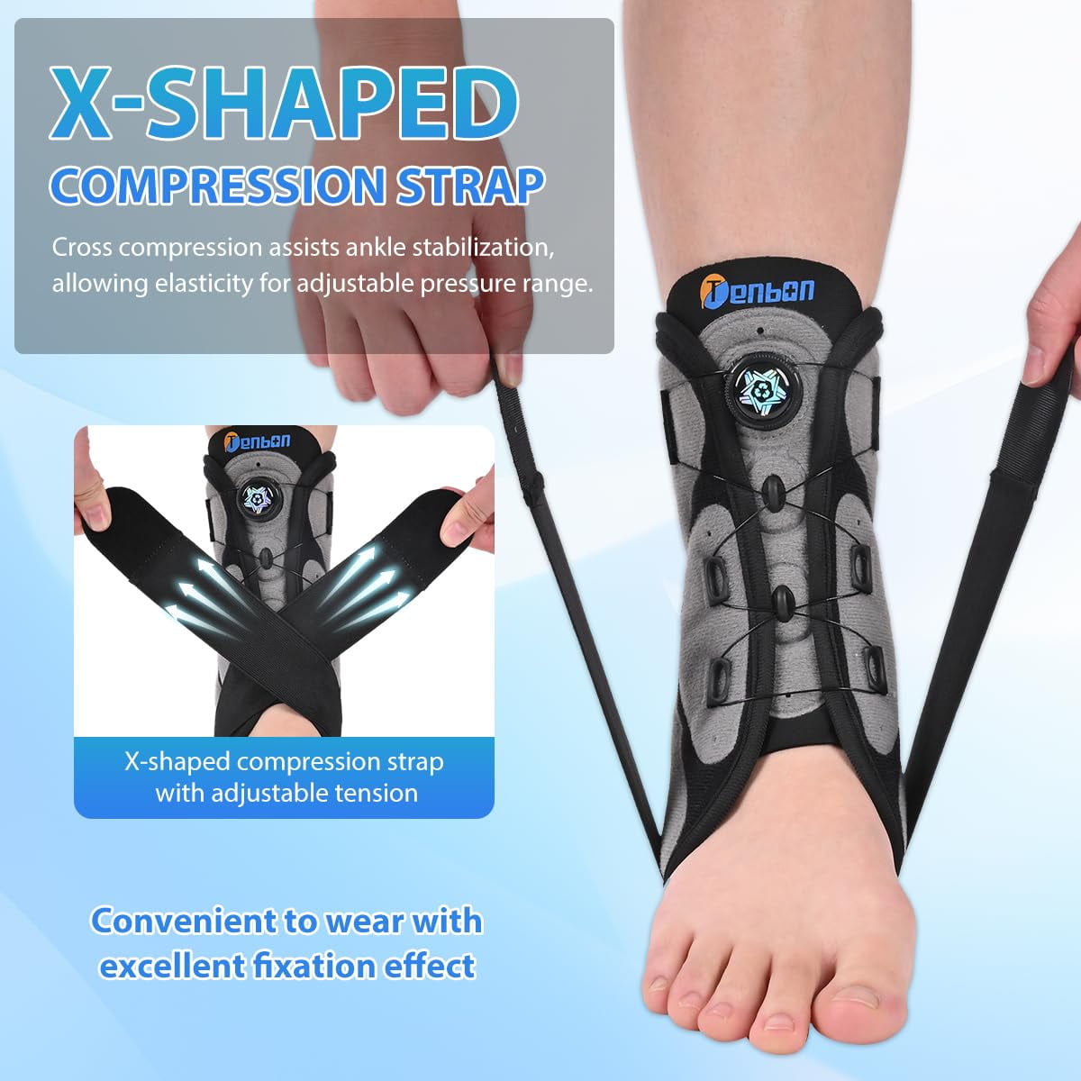 Tenbon Ankle Support Brace for Men and Women Adjustable Knob Ankle Brace for Plantar Fasciitis and Tendonitis - for Sports, Fitness, Injury Recovery, Sprain, 1PCS (Medium)