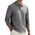 thumbnail image 5 of XIAOCHA Mens Textured Fabric Long Sleeve Polo Long Sleeve Turn Down Collar Button Up Polo Breathable Casual Everyday Polos, 5 of 9