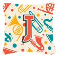 thumbnail image 1 of Carolines Treasures CJ2001-JPW1414 Lettre J Rétro Turquoise Orange Instruments de Musique Initial Toile Tissu Coussin Décoratif, 1 of 1