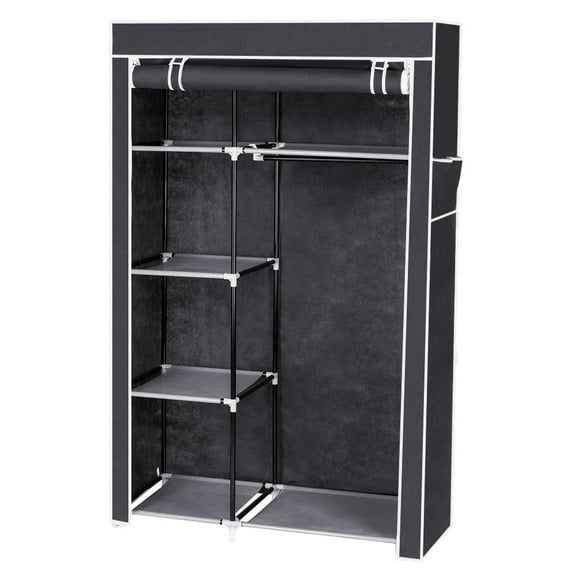 64" Portable Closet Storage Organizer Wardrobe Clothes Rack with Shelves, Gray
