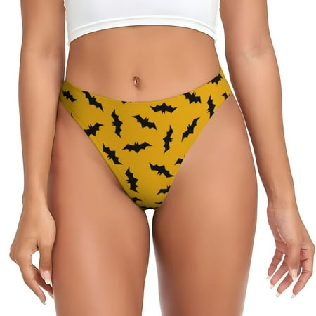 Thongs for Women - halloween black bats yellow No Show Seamless Womens Thongs Underwear  Stretch G String Thongs for Women  Ladies Breathable Kawaii Thong Bikini Panties Briefs