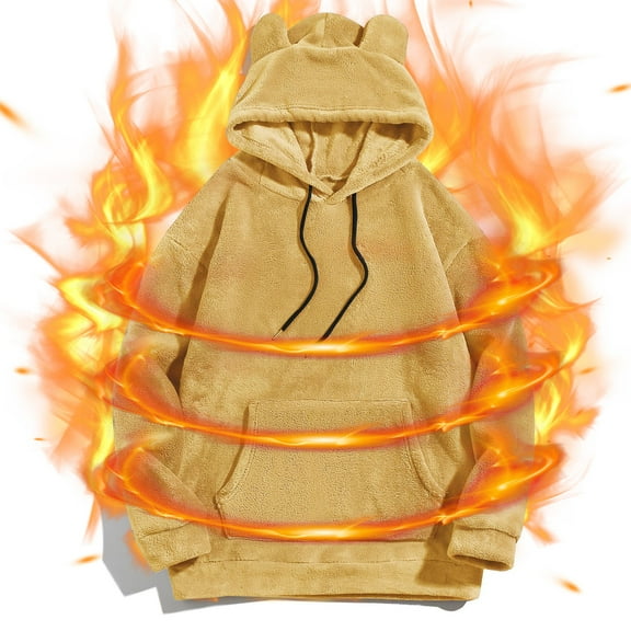 Vetsdori Multi-Pocket Sweatshirts for Men Hooded Pullover Soft Solid Long Sleeve Beige Mens Sweatshirts Office