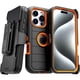 thumbnail image 1 of Rome Tech Funda Protectora para iPhone 16 Pro con Clip para Cinturón y Soporte, Carcasa Protectora de Doble Capa a Prueba de Golpes sin Pantalla, Color Negro y Naranja, 1 of 5