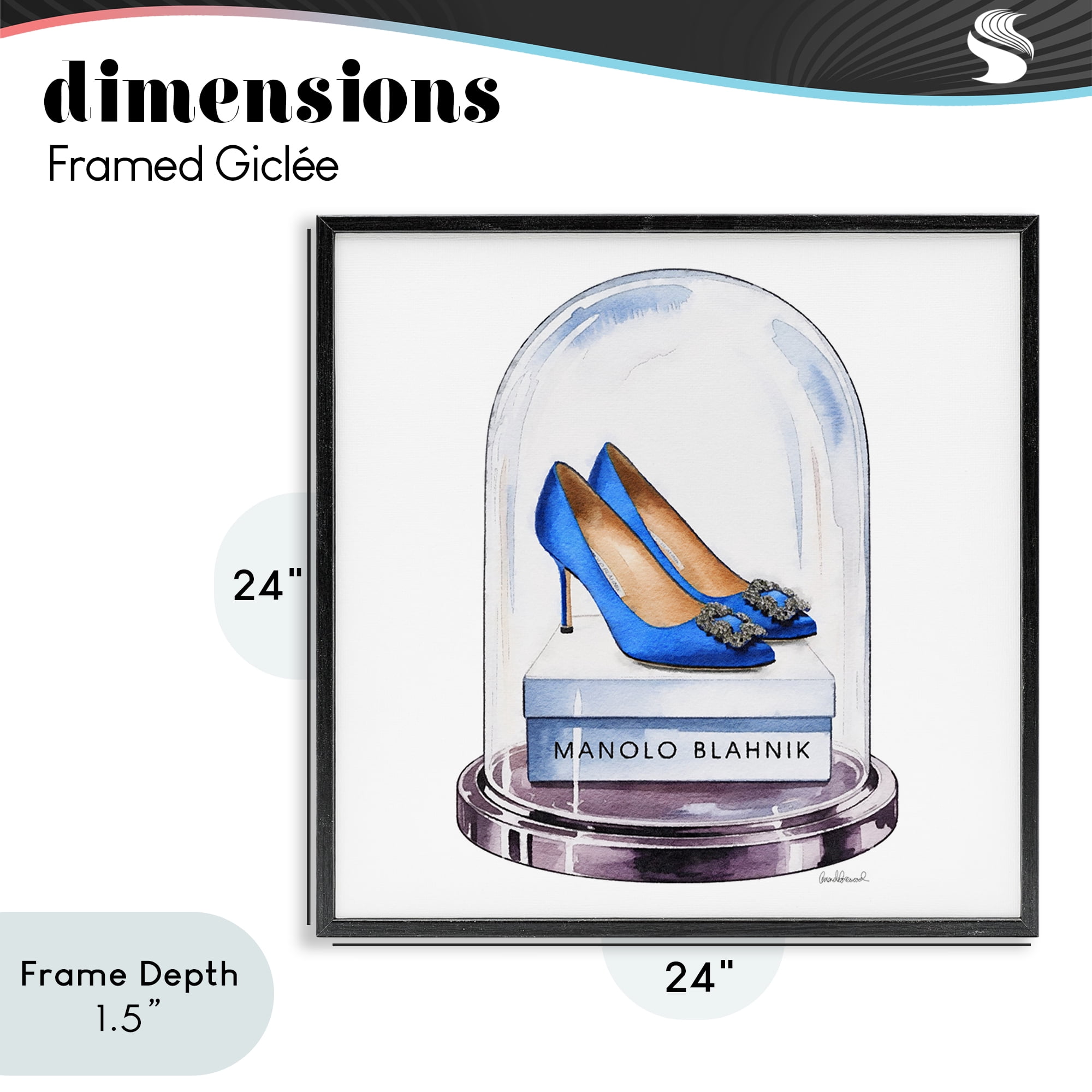 Stupell Industries Blue Heels in Bell Jar Black Framed Giclee Art, design by Amanda Greenwood