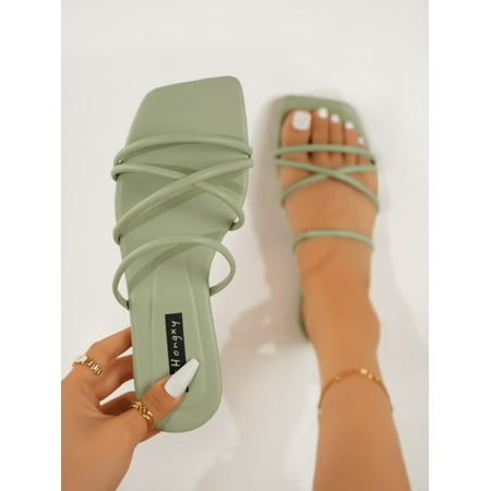 

Cross Strap Slide Sandals Beige Elegant Solid Color Slippers