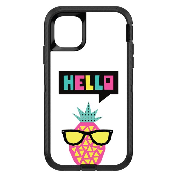 DistinctInk Custom SKIN / DECAL compatible with OtterBox Defender for iPhone 11 Pro MAX (6.5" Screen) - Summer Graphics - Hello Cartoon Pineapple