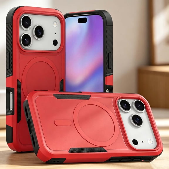 Compatible with iPhone Air Phone Case,Support For Mag-Safe,2-in-1 Heavy Duty Anti-Scratch Shockproof Anti-fall Drop Protection,Non-slip Rugged Durable Phone Case Cover,Red
