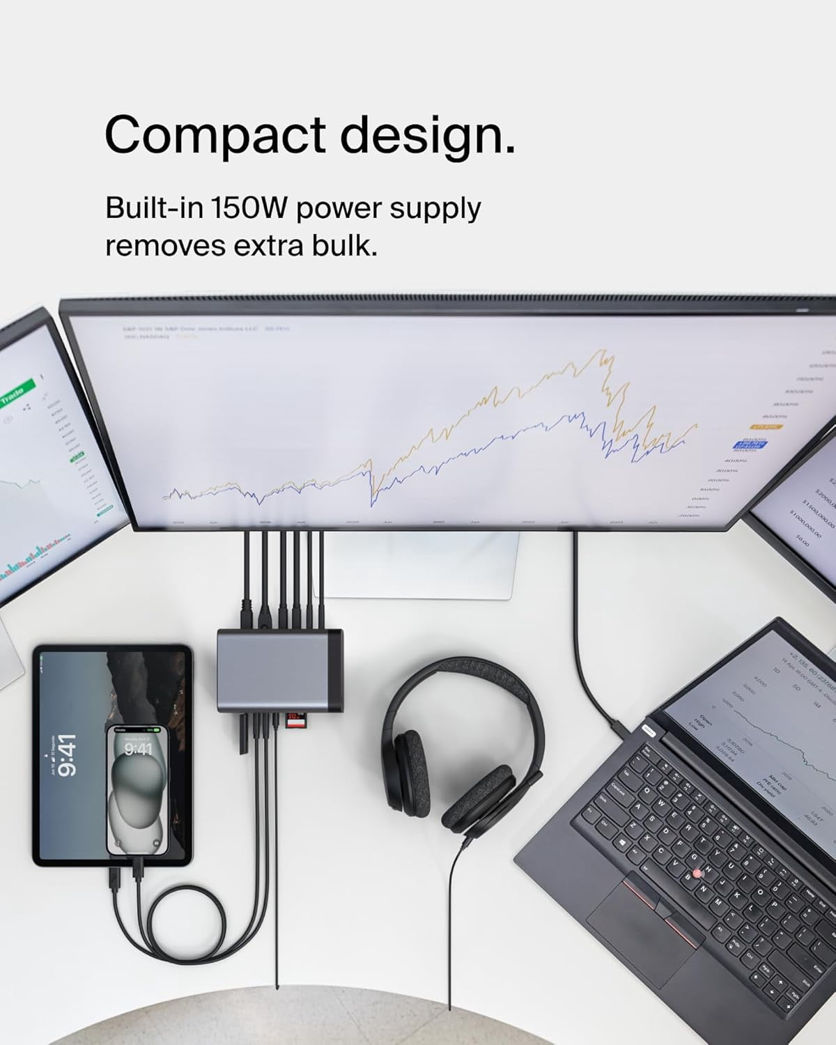 Belkin USB-C Hub, 11-in-1 Pro GaN Dock 150W, Multi-Port Docking Station w/USB-C, USB-A, Ethernet, SD, MicroSD, 3.5mm Port, 4K HDMI Ports for Triple Monitor Display - Compatible w/MacBook Pro & More