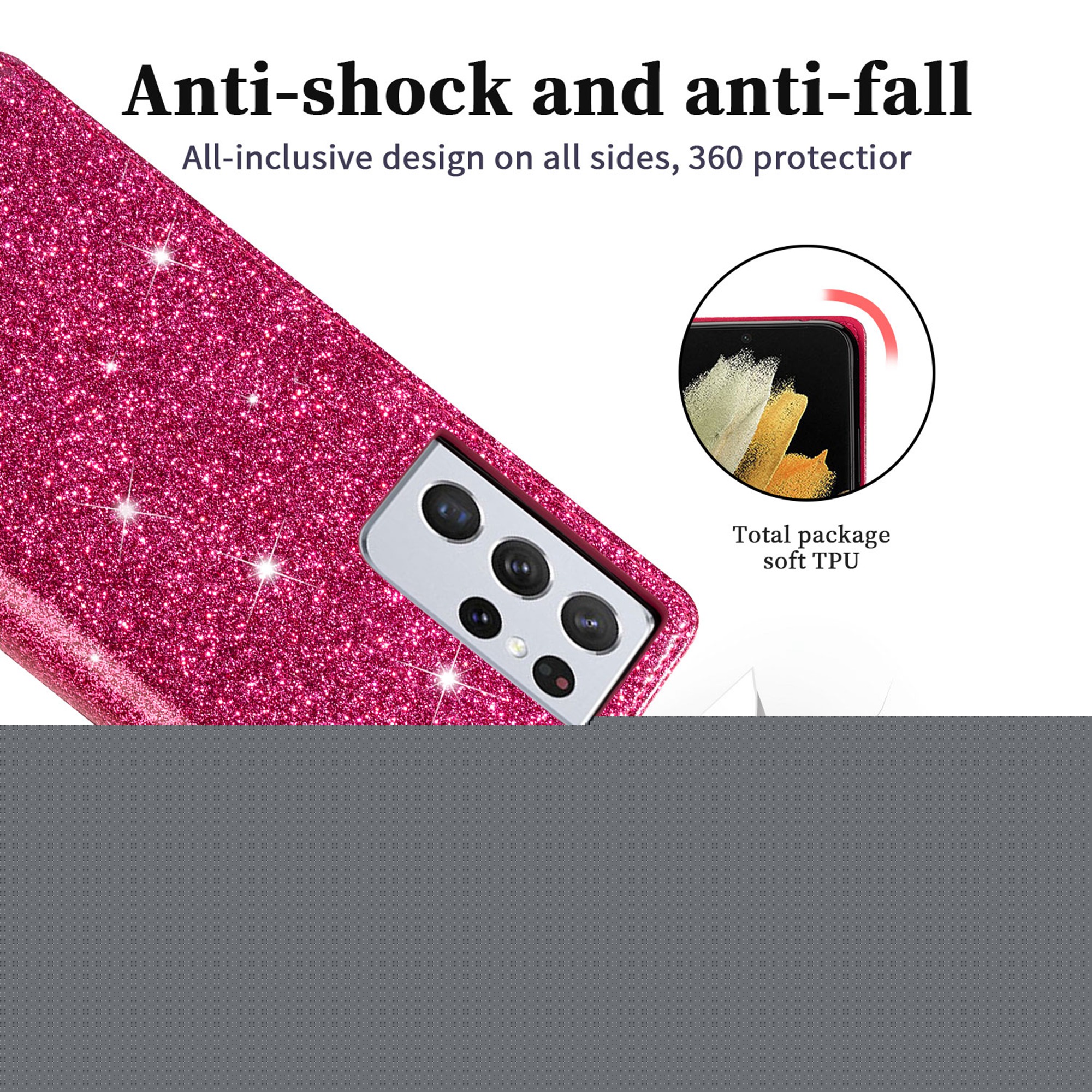 thumbnail image 5 of Dteck Galaxy S21 Ultra Wallet Case, Bling Sparkle Glitter PU Leather Magnetic Flip Case with Credit Card Slots/Hand Strap for Samsung Galaxy S21 Ultra, Rose, 5 of 5