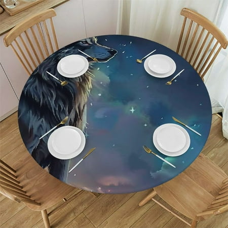 

Patifu Wolf Stars Moon Round Table Cover Stain Resistant Washable Perfect for Indoor Outdoor Kitchen Dining Wedding Parties 100% Polyester Outdoor Picnic Camping Elastic Edge 38 -42