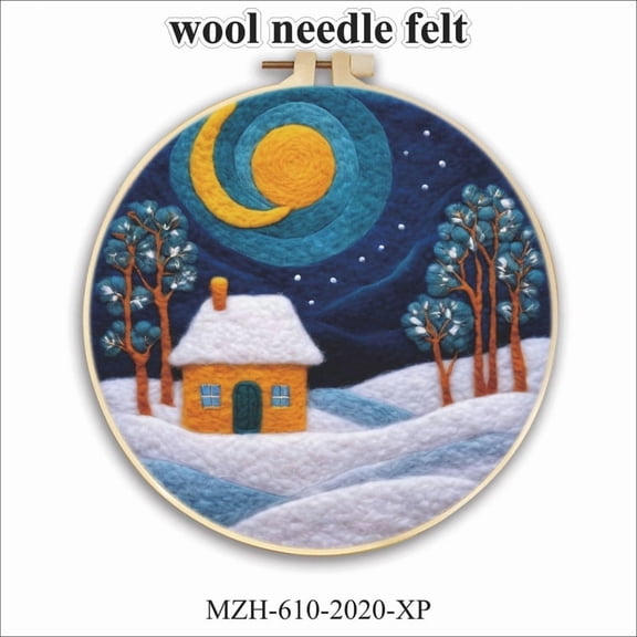 Snow Scene Needle Felting Set, Beginner Felt Painting Set with Decorative Frame, Suitable for Home Decoration, Christmas Gift
