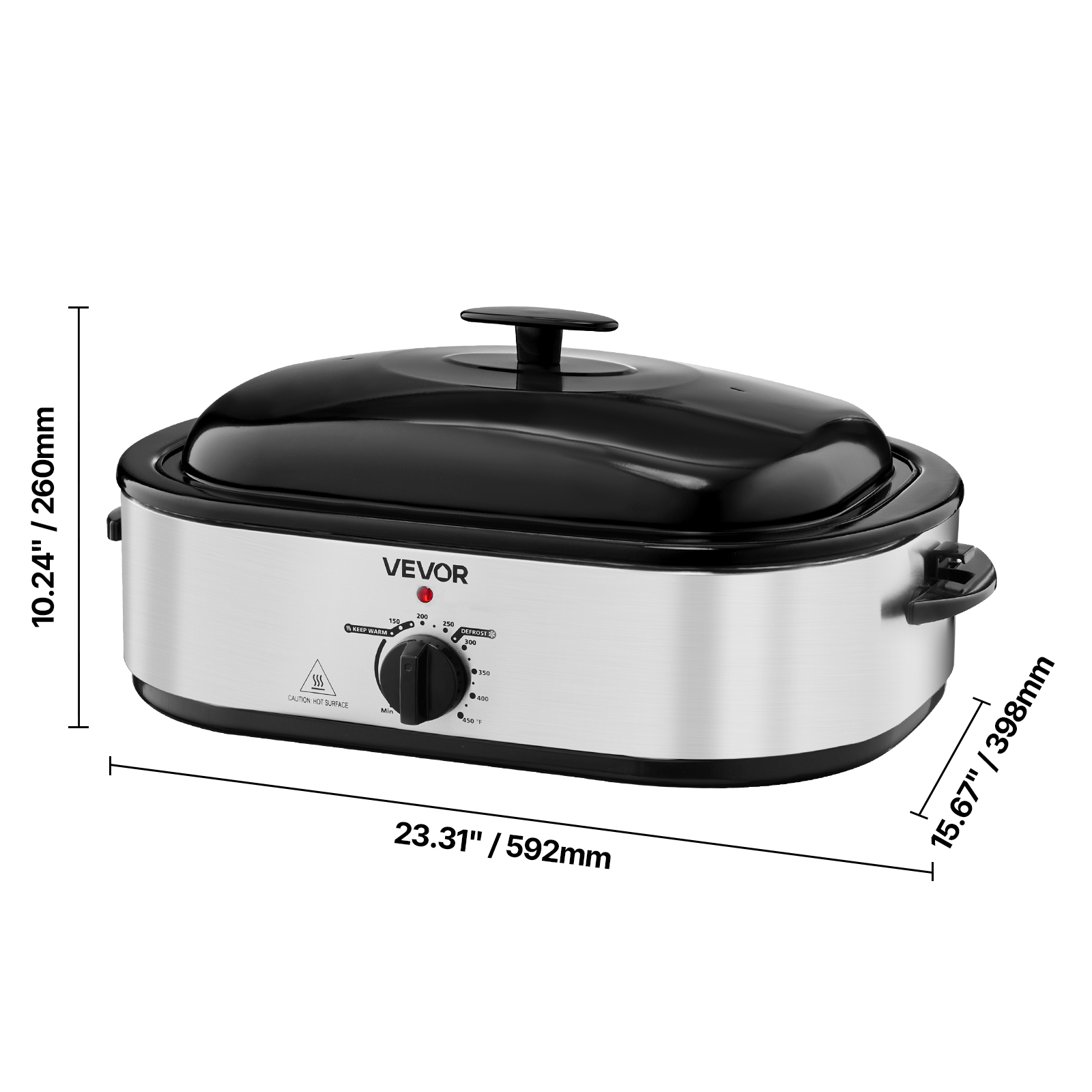 VEVOR Roaster Oven, 14QT Fast-Cooking Turkey Roaster, 150-450℉ Adjustable Temperature Electric Roasting Pan with Self-Basting Lid, Roasting Lift-Out Rack, Defrost & Warm Function, Fits 18lb Turkey