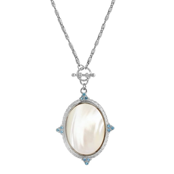 1928 Jewelry Acquamarina Mother Of Pearl Oval Pendant Toggle Necklace For Women 30 Inches