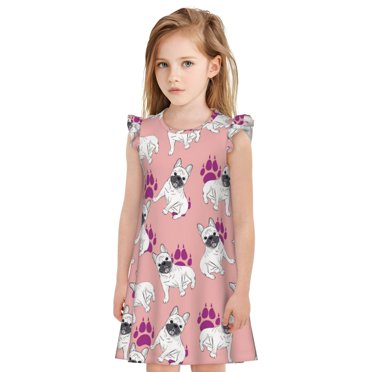 Girls Nightgowns - Bulldog pink Flutter Sleeves Sleepwear Night Sleep Dress for Toddler Girl Pajamas Pjs