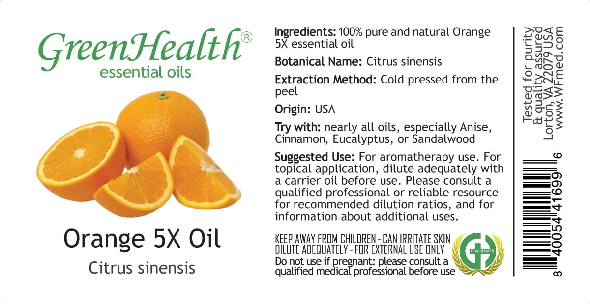 Orange 5X Essential Oil - 4 fl oz - Amber Glass Bottle w/ Glass Dropper - GreenHealth