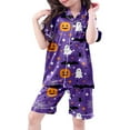 thumbnail image 4 of Gelikeya Girls Pajamas Size 10-12 Halloween Outfits 3 Piece Short Sleeve Tops + Shorts + Pants Nightiewear Pajama Sets (Purple, 8-9 Years), 4 of 6
