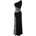 thumbnail image 2 of Angel-fashions Women's One Shoulder Zebra Gemstones Splicing Evening Dress Black, 2 of 4