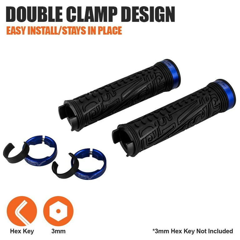 BV Bike Handlebar Grips Double Lock on Bicycle Grip Handle Bar End Holding Locking Grips for MTB BMX Mountain Downhill Folding Bike Blue