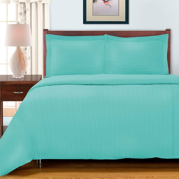600 Thread Count 100% Egyptian Cotton Stripe Duvet Cover & Pillow Shams, 3-Piece Duvet Cover Set by Blue Nile Mills, King/California, Teal