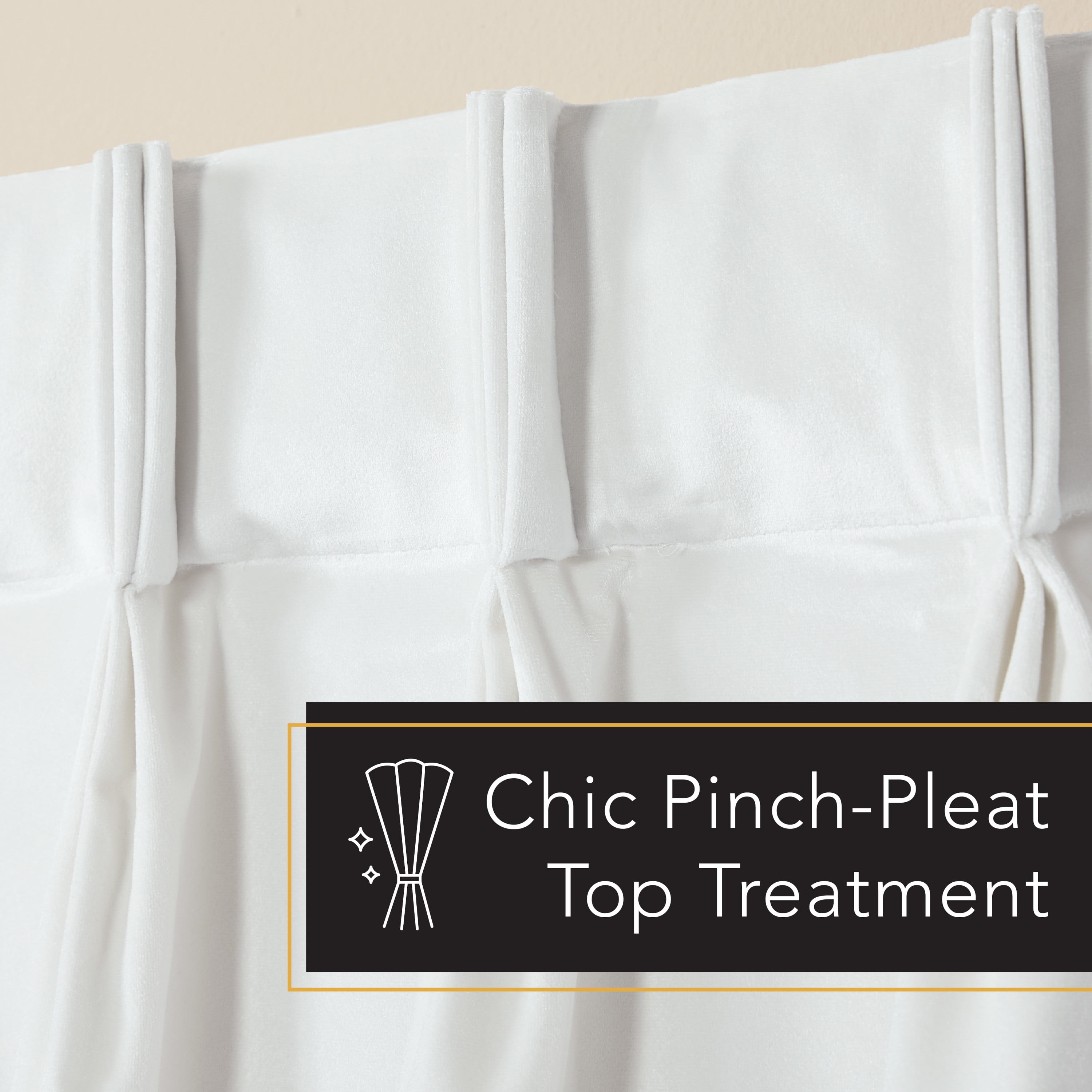 TOWN & COUNTRY LUXE Velour Solid Heavyweight Indoor Curtains, Light Filtering Opacity, Triple Pinch Pleat Top, Plush Velvet, 2-Pack Set, 27"x84", Winter White