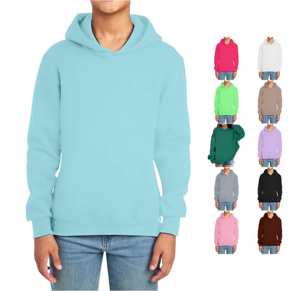 SUXIAN Hoodie Kids Solid Long Sleeve Front Pocket Pullover Lined Casual Cozy Outerwear For Toddler To Boys Pullover Hoodie Blue_001 12-13 Years
