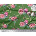 thumbnail image 3 of Soimoi Green Rayon Fabric Leaves & Ranunculus Floral Printed Craft Fabric by the Yard 42 Inch Wide, 3 of 3
