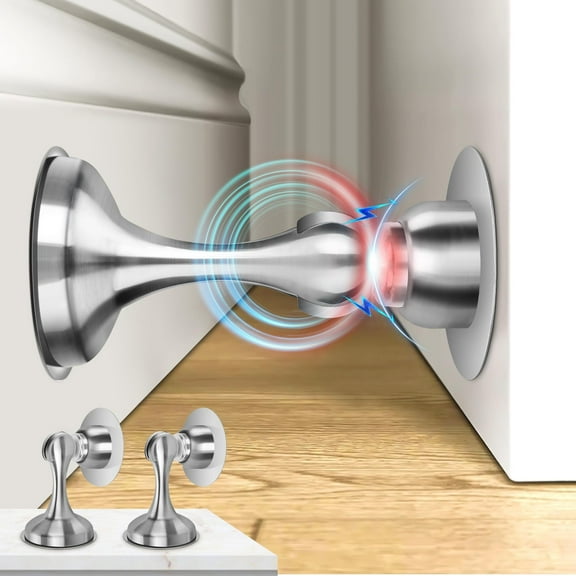 Magnetic Door Stoppers 2 Pack, Stainless Steel Door Stops for Wall and Floor Mounting, Door Holder Keep Door Open, No Drilling Door Stop with 3D Adhesive Tapes, Black