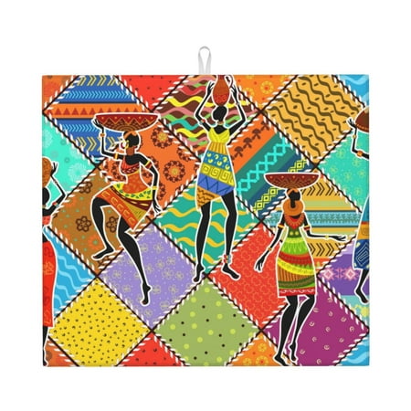 

Xecao Dancing African Womans Print Dish Drying Mat for Kitchen Counter Absorbent Coffee Bar Mat Dish Drainer Rack Mats Dining Room Decoration