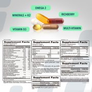 NF Sports WodPak Complete Daily Vitamin Packs with D3, K2, Zinc, Magnesium, Minerals, Omega-3 Fish Oil and Antioxidant Berry, 30 Servings