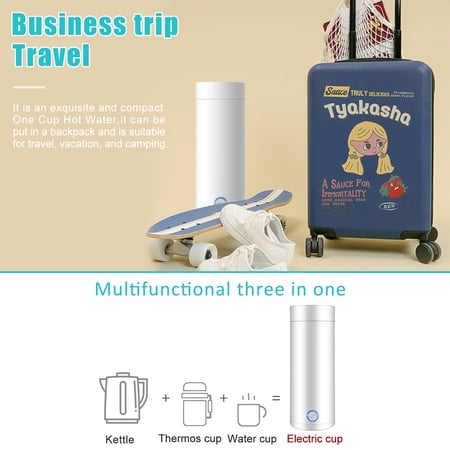 PINKIOU PORTABLE ELECTRIC KETTLE WATER BOILER, 400ML TRAVEL KETTLE 304 STAINLESS STEEL MINI ELECTRIC WARMER WITH AUTO SHUT OFF & FAST BOIL 3-IN-1 PORTABLE TEA KETTLE TRAVEL WATER BOILER/HEATER, WHITE