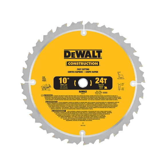 Hoja de sierra DEWALT DW3112 24T de 10 pulgadas para ingletador/sierra de mesa