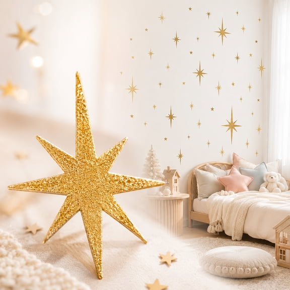Rongsi 116-Piece Star Wall Decals, Peel and Stick Vinyl Wall Stickers in 6 Sizes, Removable Sparkle Decor for Bedroom, Living Room, and Apartment - 3 Sheets