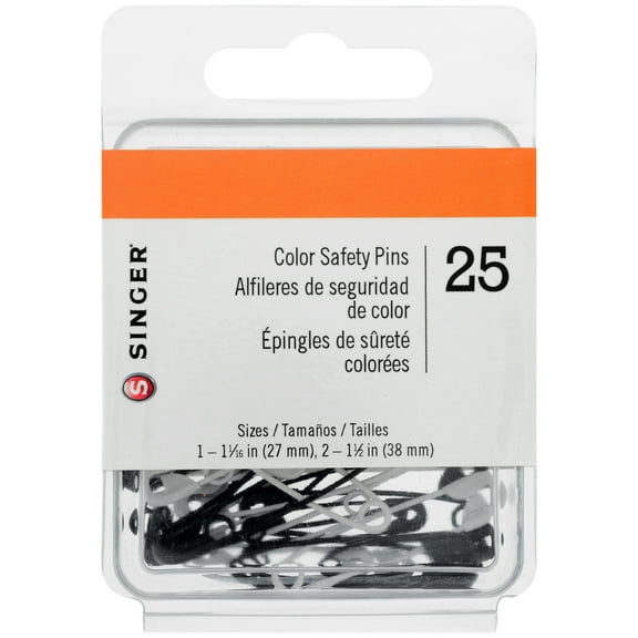 SINGER Safety Pins, Black & White, 2 Assorted Sizes, 25 Count