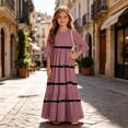 thumbnail image 5 of Girls Summer Maxi Dress Kids Striped Short Sleeve T-Shirt Dress for School Casual Dress with Pockets Red 7-8 Years, 5 of 7