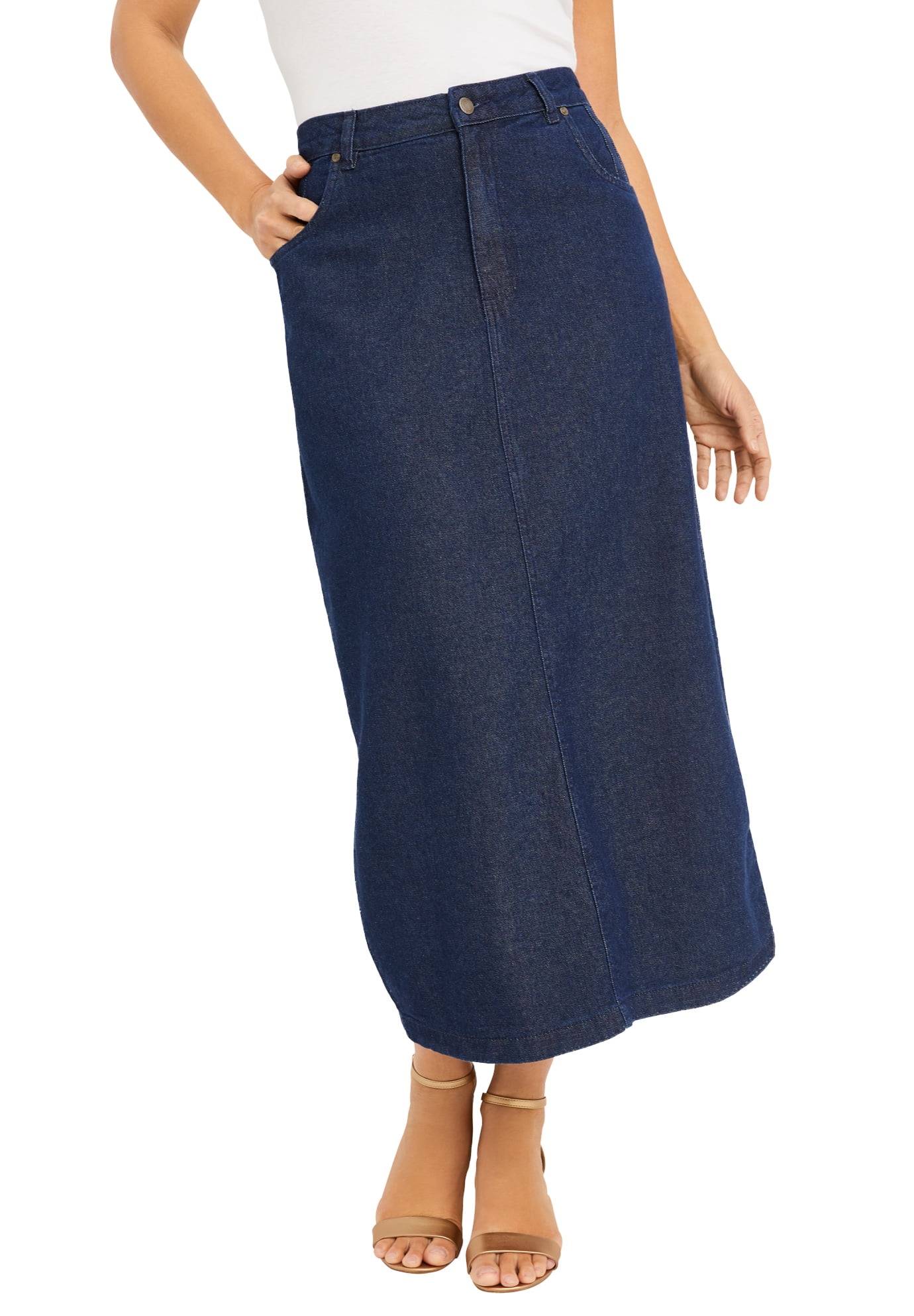 Jessica London Womens Plus Size Classic Cotton Denim Long Skirt 100% Cotton 