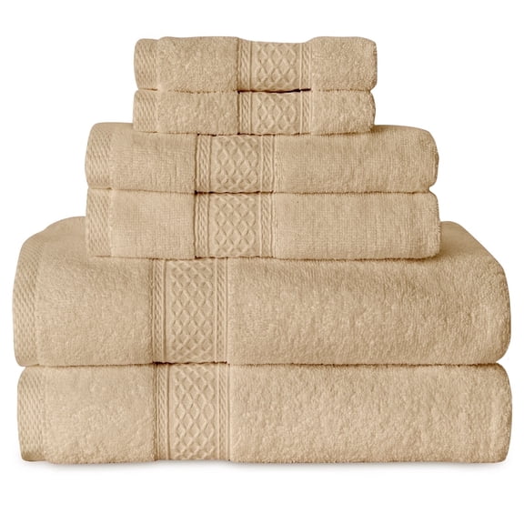 Gogreen Bath Towel Sets of 6 Pieces, 2 Bath Towels 2 Hand Towels 2 Washcloths, 100% Cotton Highly Absorbent Towels for Bathroom, Gym, Hotel (Beige)