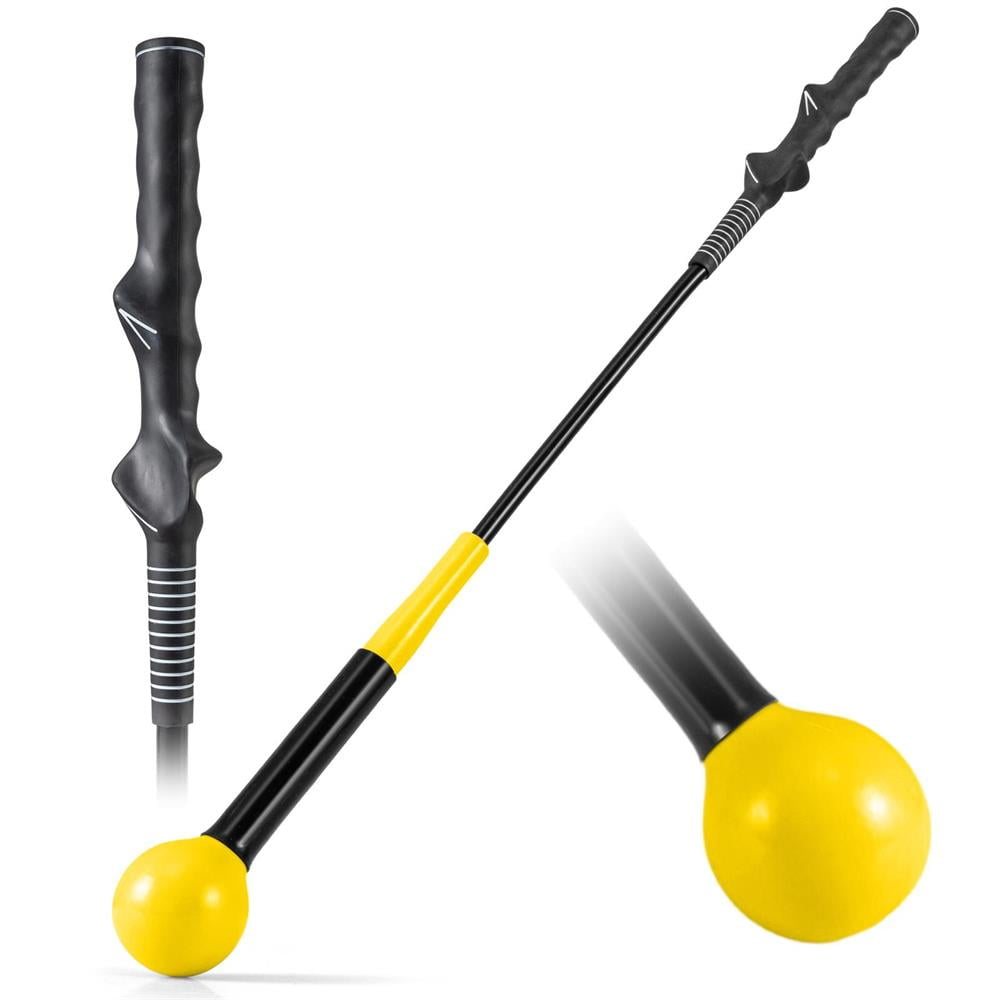 Topcobe 31.5 Inch Golf Swing Trainer Aid with Weighted Head for Grip Rhythm Balance-Yellow, Indoor Sports Equipment