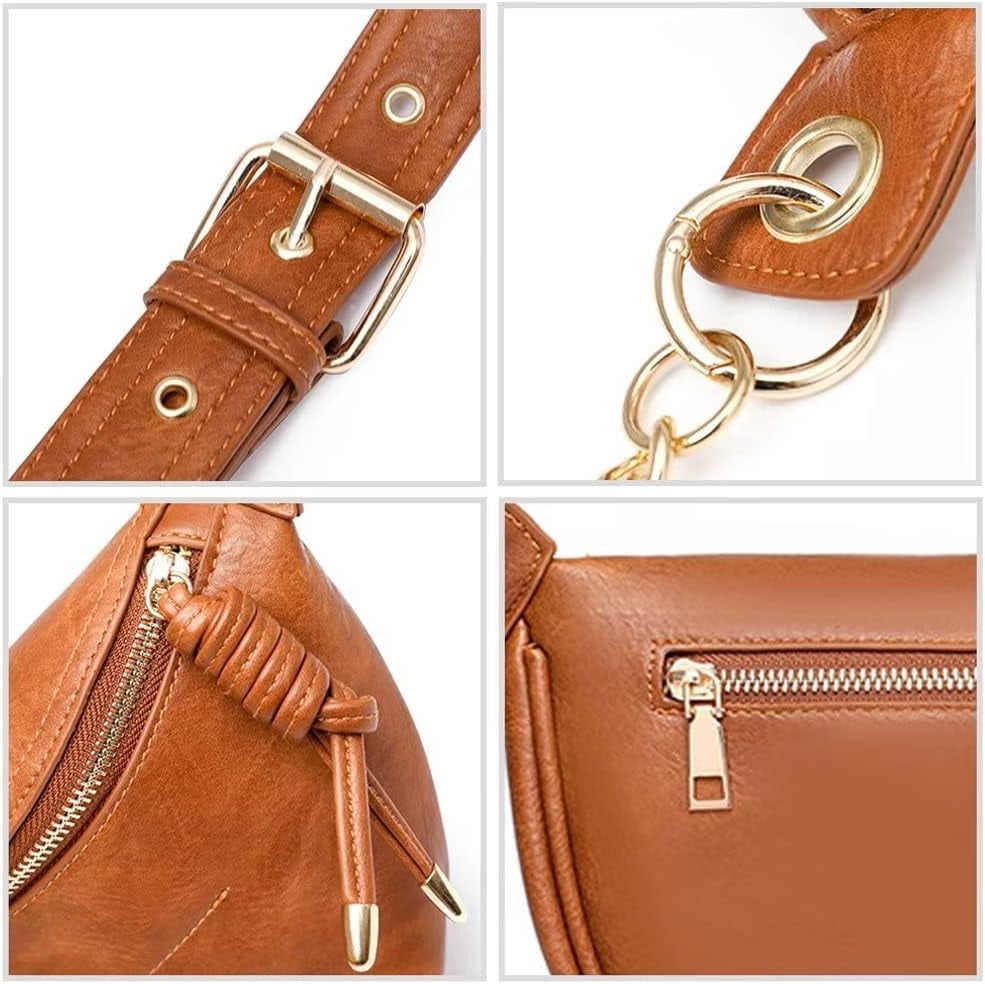 MMYGU Sling Bag for Women Vintage PU Leather Crossbody Bag Roomy Shoulder Purse Designer Fanny Pack with Chain Strap