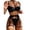 Black, variant on Women Plus Size Underwire Set 3 Piece Bowknot Floral Lace Sleepwear Steel Ring Pajamas Garter Belt Bra Briefs, S, Black