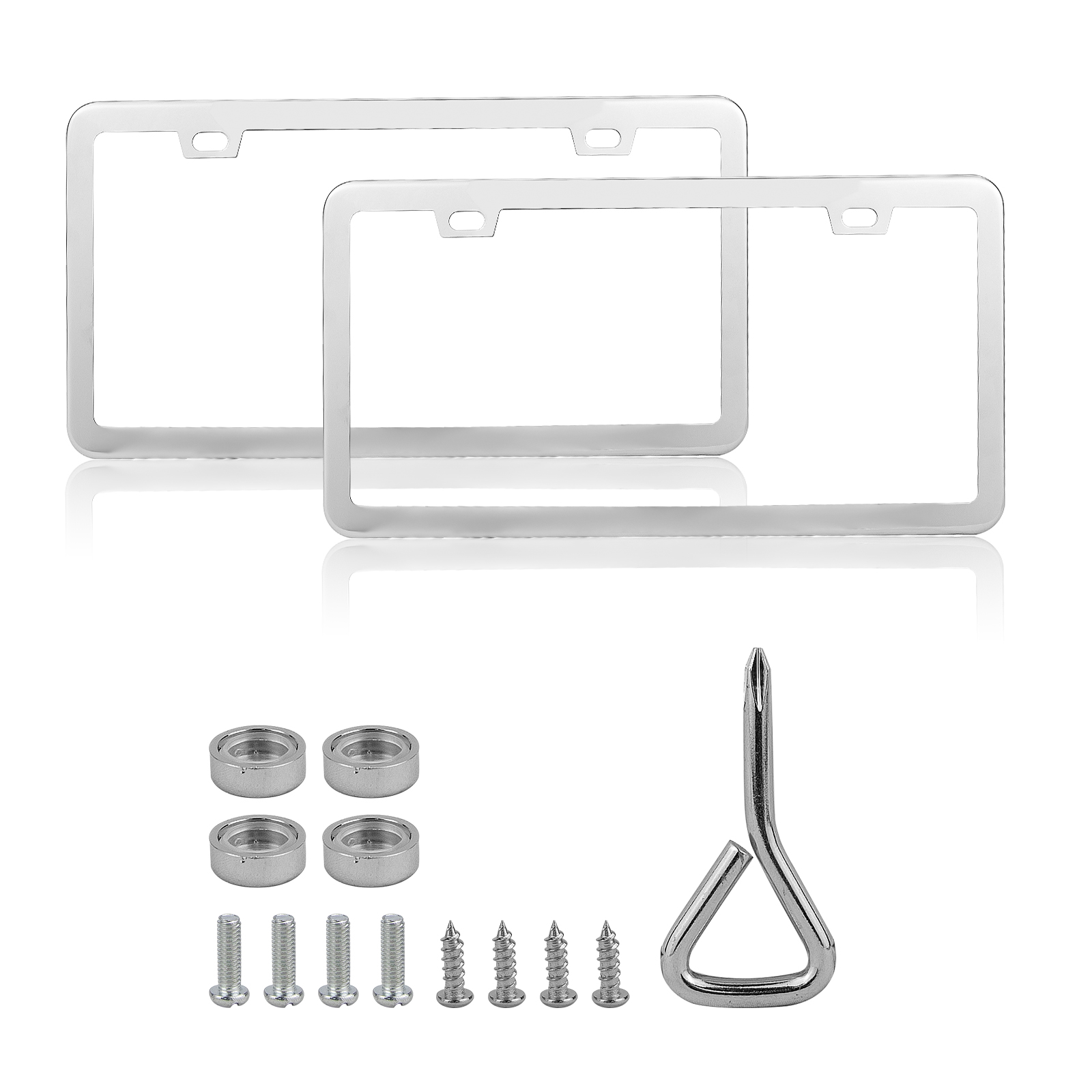 YOMTOVM Silver Car License Plate Frame Stainless Steel Universal Car