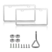 YOMTOVM Silver Car License Plate Frame Stainless Steel Universal Car License Plate Bracket Holder Car License Plate Cover with Screw Caps