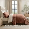 thumbnail image 3 of EVERGRACE Pearl Velvet Quilt King Size Bedding Sets, Luxurious Soft Velvet Comforter Set, Lightweight Box Stitching Oversized Bedspread Coverlet for All Season, with 2 Shams, Terracotta Clay, 3 of 8
